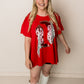 Reba Sequin Fringe Cowboy Boots Graphic Tee, Poppy Red