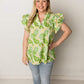 Greta Bold Floral Ruffle Sleeve Tank, Green
