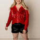 Shania Sequin Fringe Button Up Blouse, Red