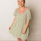 Drea Daisy Print Baby Doll Dress with Puff Sleeves, Lime Mix
