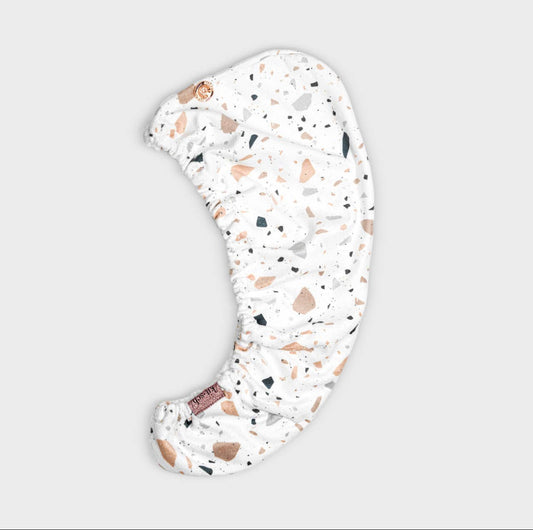 Kitsch Quick Dry Hair Towel, White Terrazzo