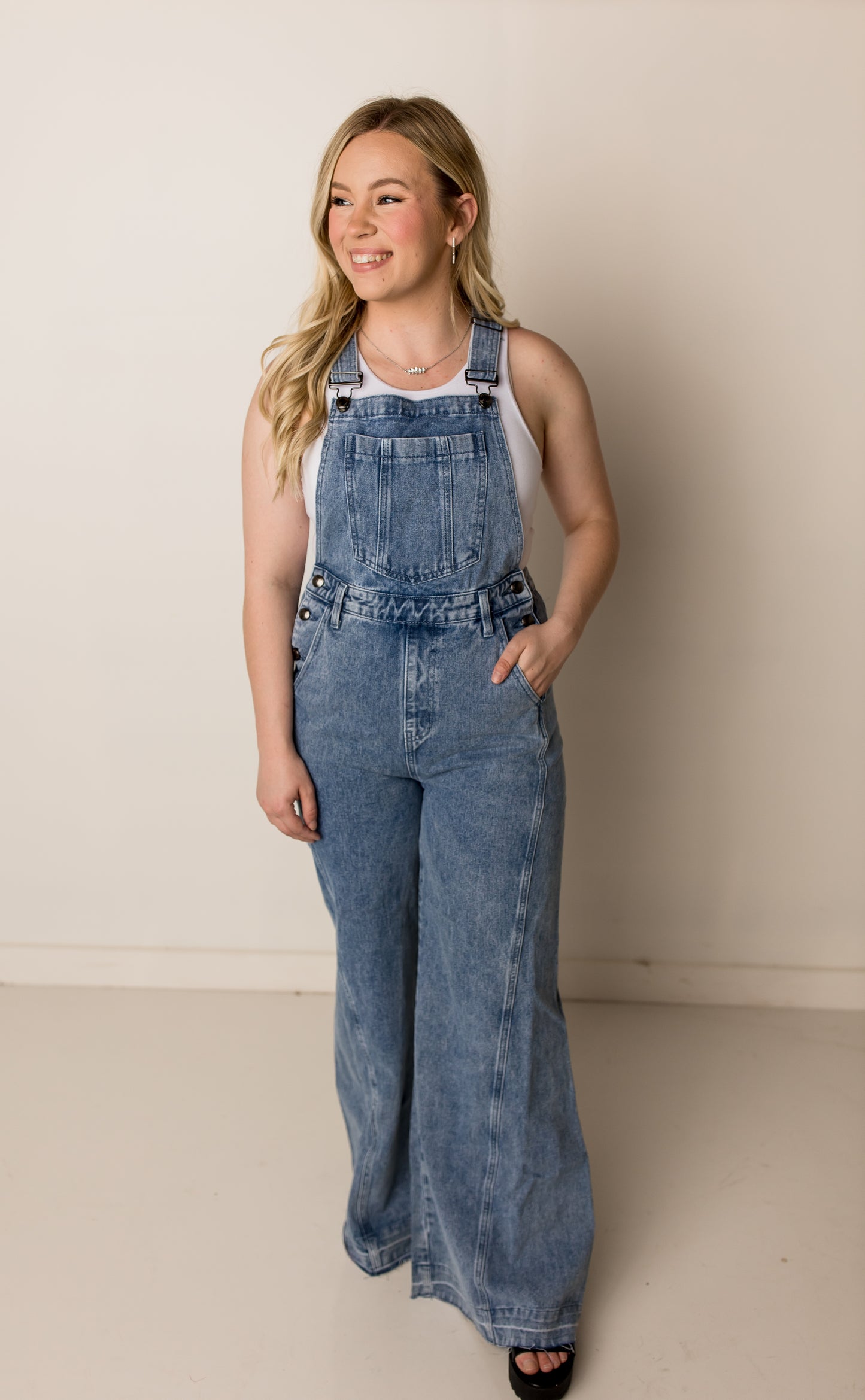 Groovy Bell Bottom Overalls, Denim