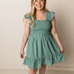 Jillian Textured Frill Detail Smocked Bodice Mini Dress, Dark Mint