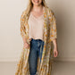 Vintage Print Chiffon Duster Kimono, Mustard Multi
