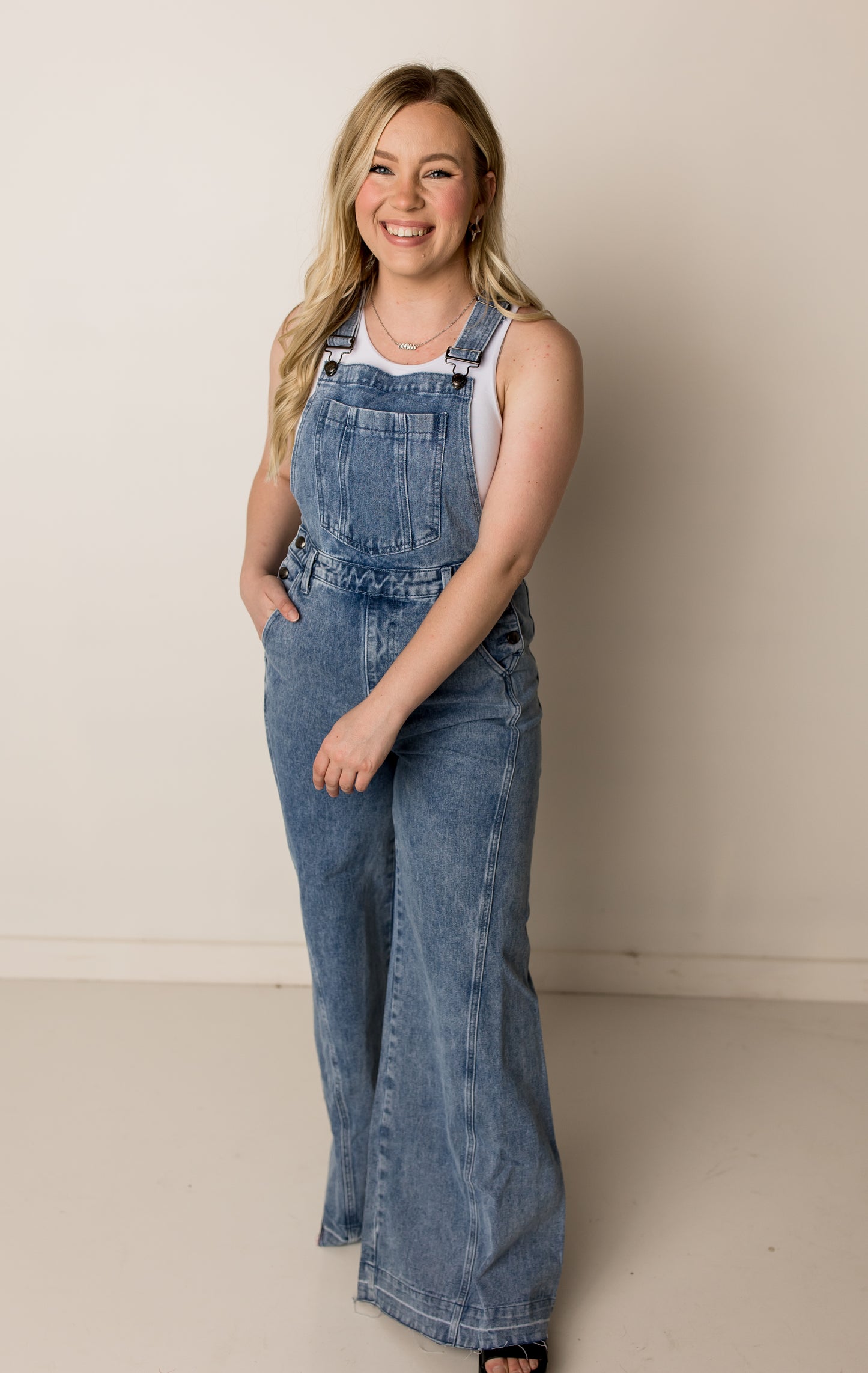 Groovy Bell Bottom Overalls, Denim