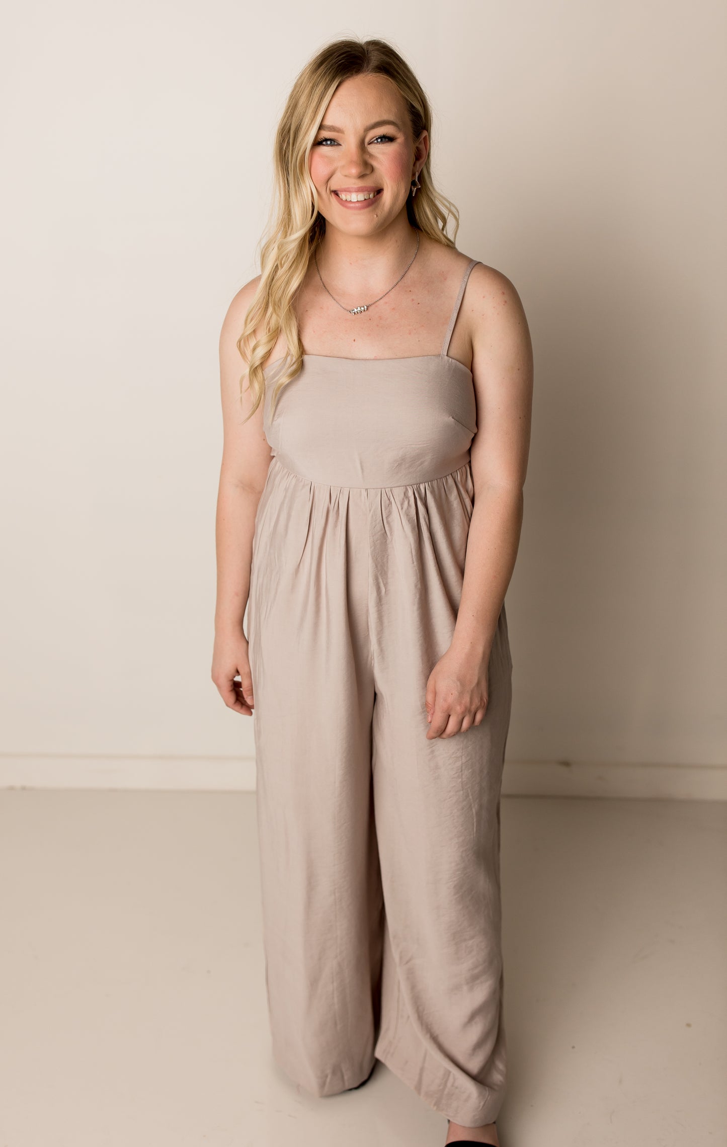 Reagan Tied Back Wide Leg Jumpsuit, Taupe