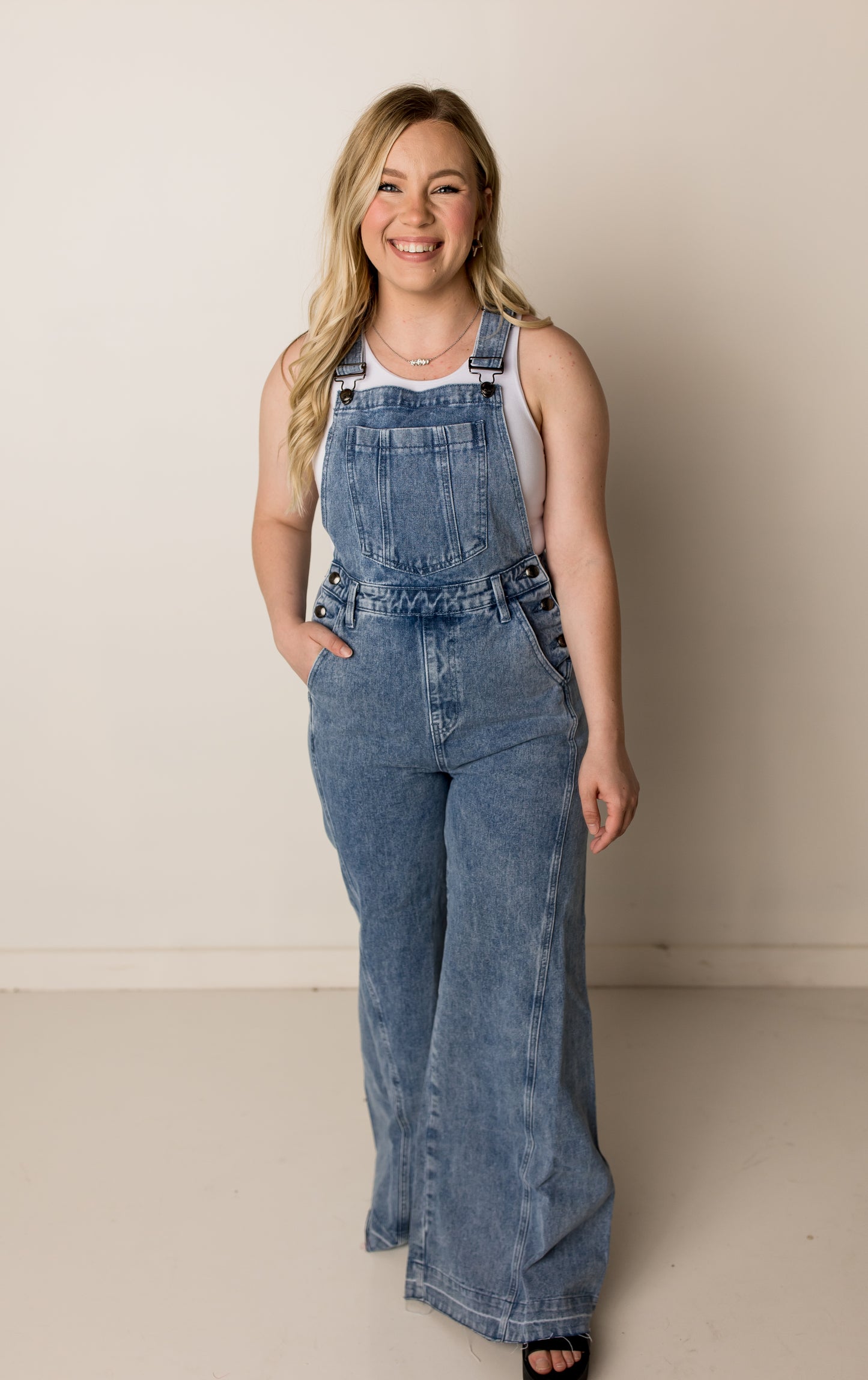 Groovy Bell Bottom Overalls, Denim