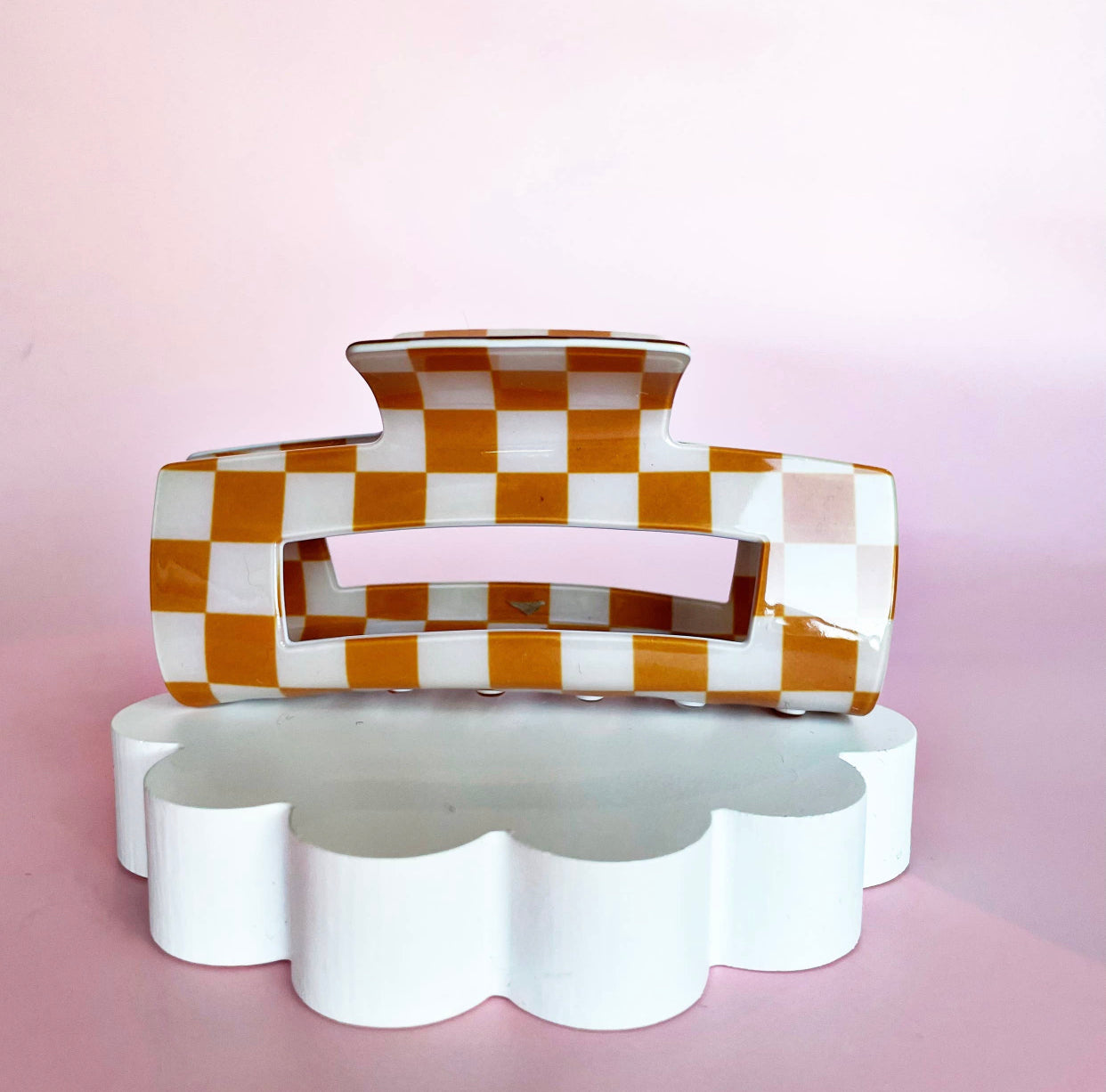 Tan Checkered Claw Clip
