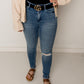 Lucy High Rise Ankle Skinny with Distressed Knee, Mica Denim