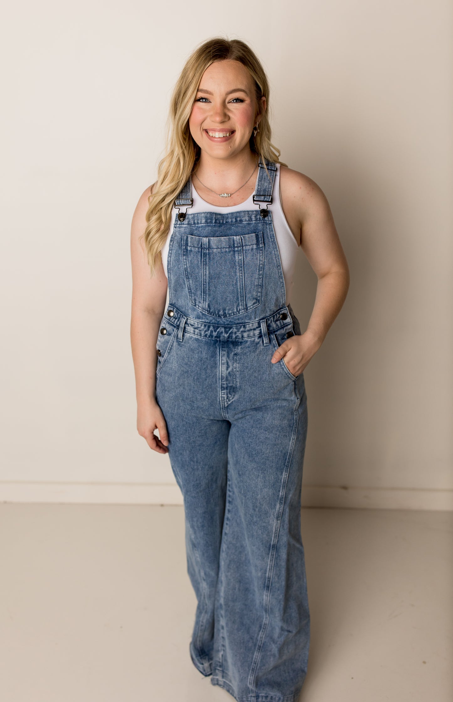 Groovy Bell Bottom Overalls, Denim