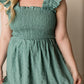 Jillian Textured Frill Detail Smocked Bodice Mini Dress, Dark Mint