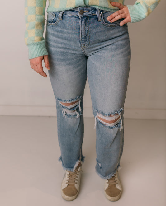 Remi Light Wash Distressed Straight Denim