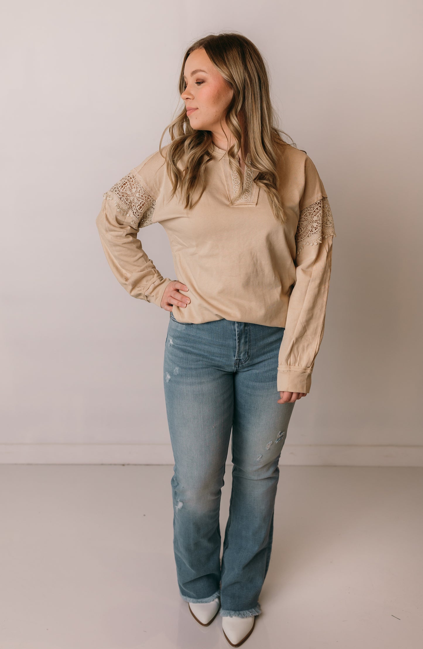 All in the Details Crochet Accent Top, Sand
