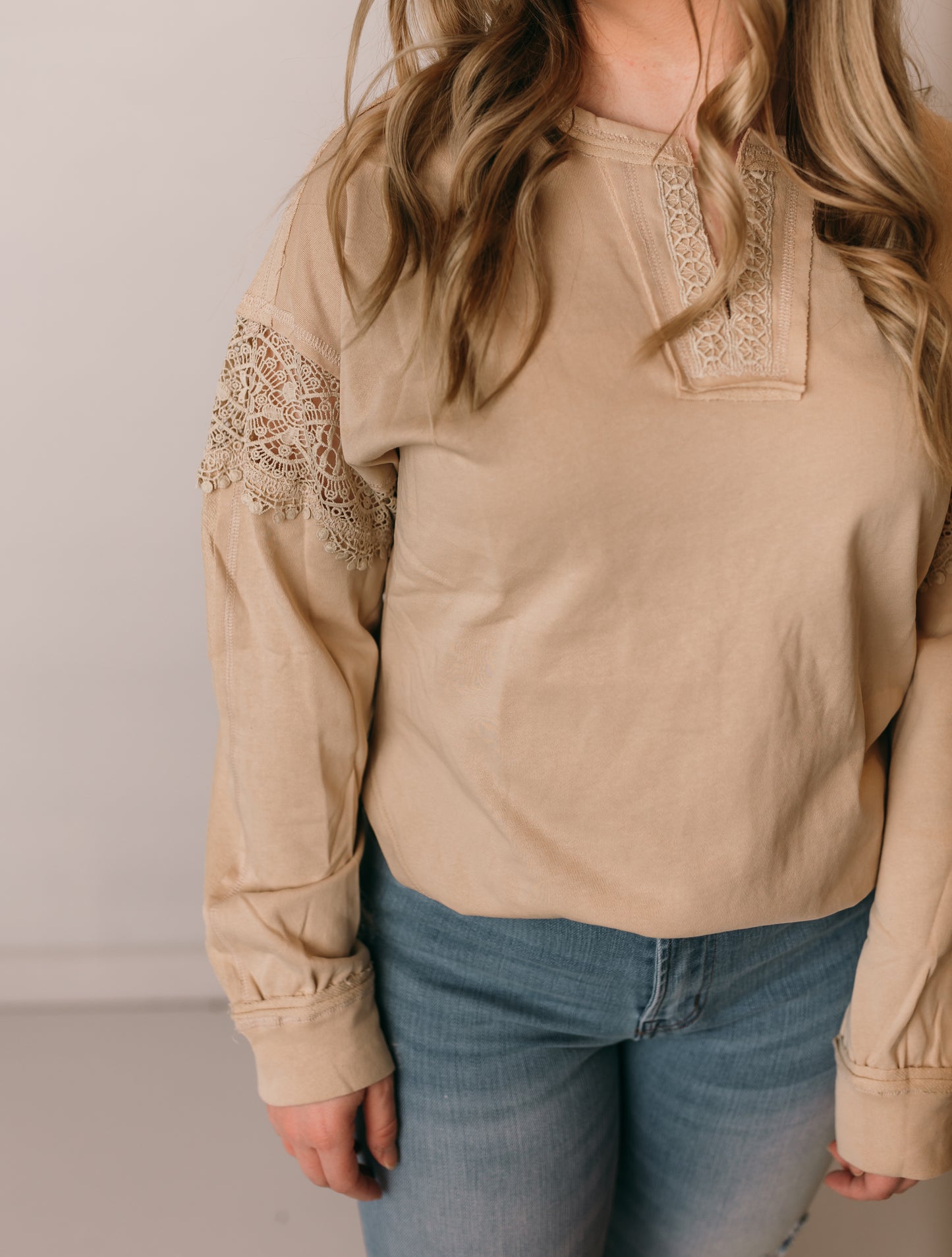 All in the Details Crochet Accent Top, Sand