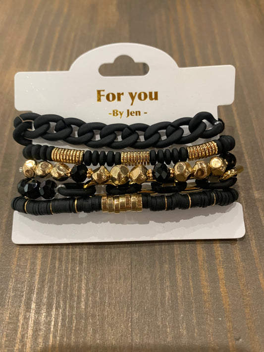 Rae Stacked Crystal Bracelets, Black