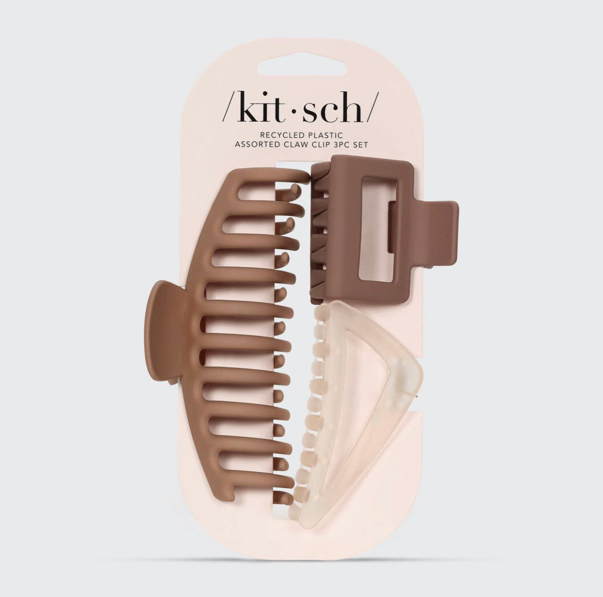 Kitsch Recycled Plastic 3 piece Claw Clip Set, Oversized Tan