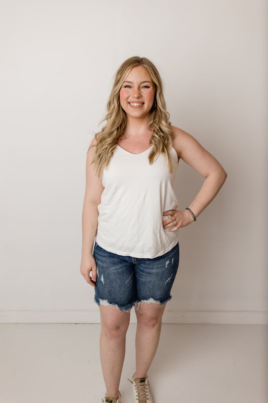 Dana Double V-Neck Jersey Tank, Ivory