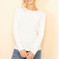 Sadie Ribbed Casual Long Sleeve Tee, White