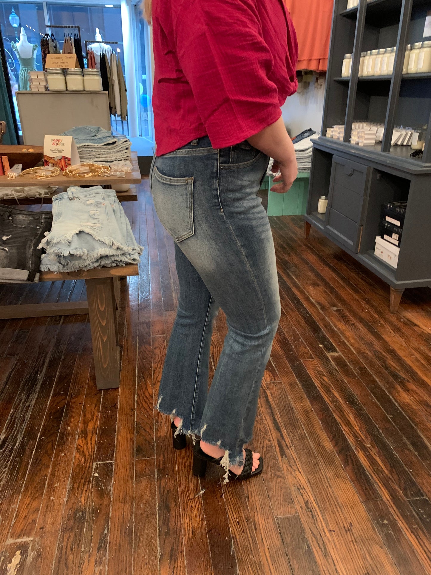 Risen Medium Washed High Rise Cropped Flares