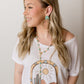 Gold Hammered Hoop Earring With Turquoise Flower Post